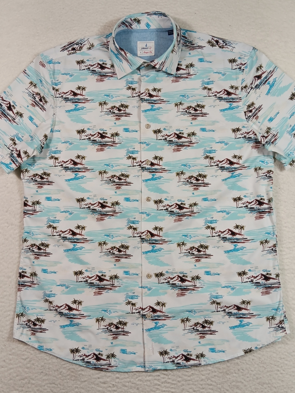 Johnnie-O Shirt Mens Large Barts Jersey Knit Button Up Performance Hawaiian